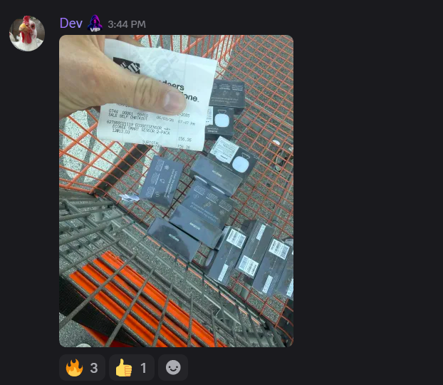 Receipt from Dev